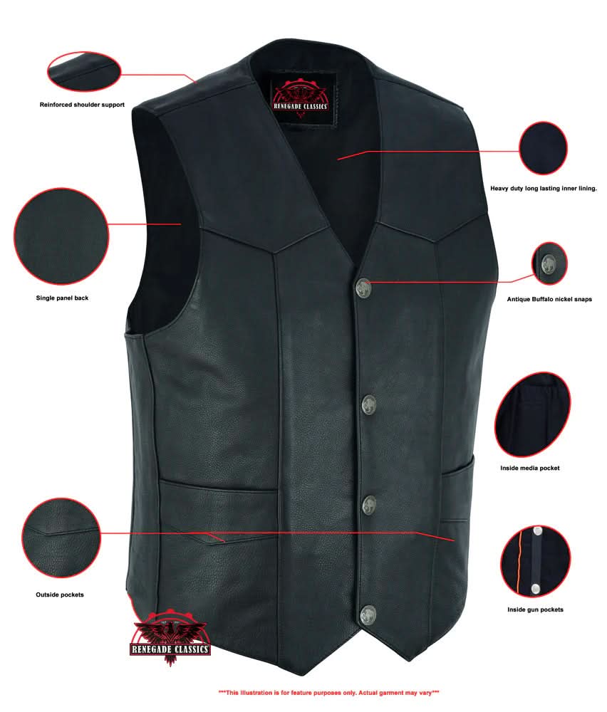 Men's Western Style vest with Buffalo Nickel Head Snaps
