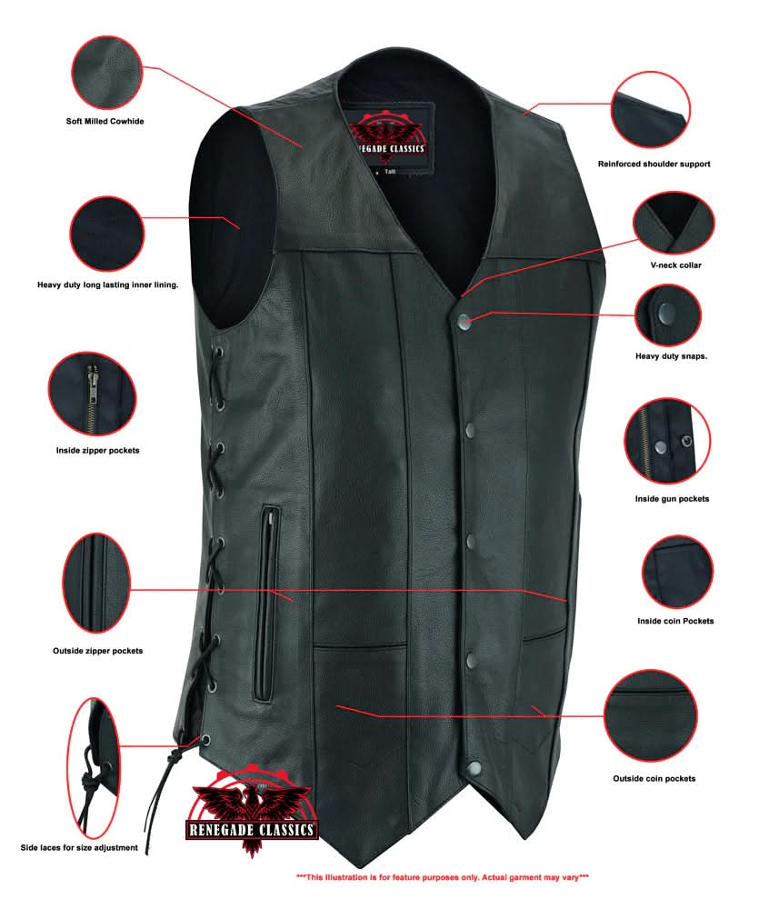 Men's Western Style Ten Pocket Utility Black Vest - TALL