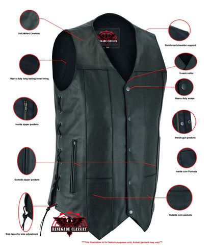 Men's Western Style Ten Pocket Utility Black Vest - TALL