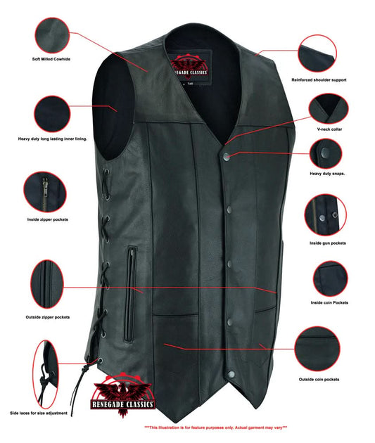 Men's Western Style Ten Pocket Utility Black Vest - TALL