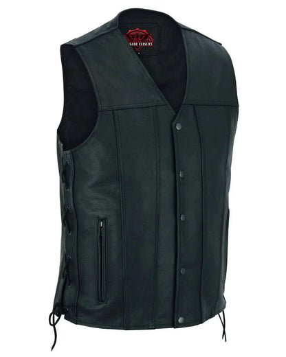 Men's TALL Classic Western Style Leather Vest Tapered Bottom- Black