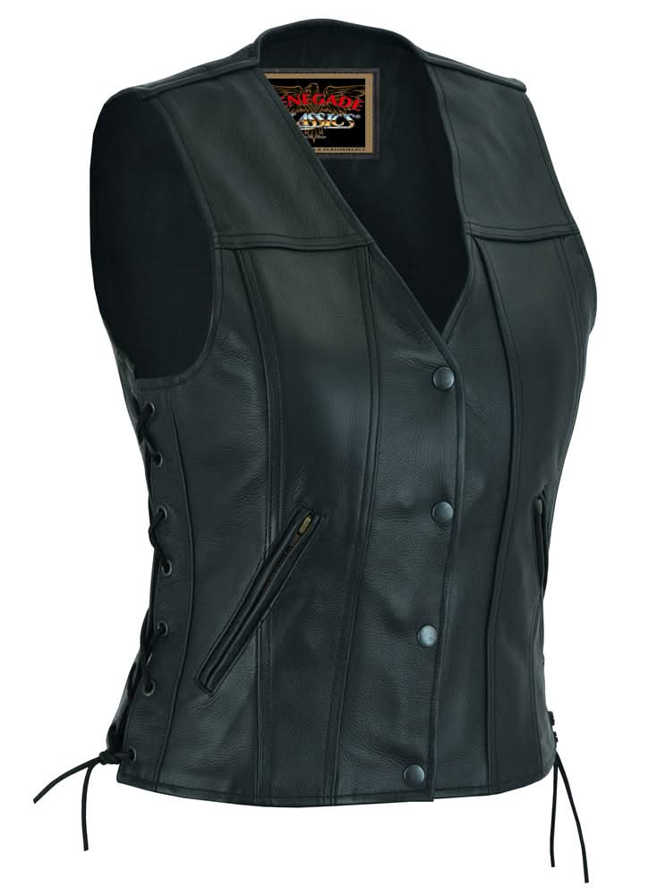 Women's leather motorcycle vest - Satin lined