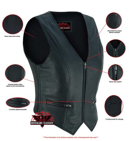 Women's Lightweight Lambskin Leather Vest with Zipper Front