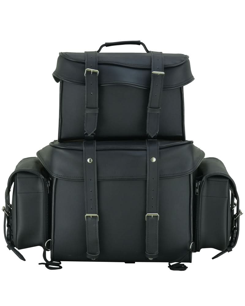 Leather Black PVC Large Four Piece Motorcycle Touring Tail Bag