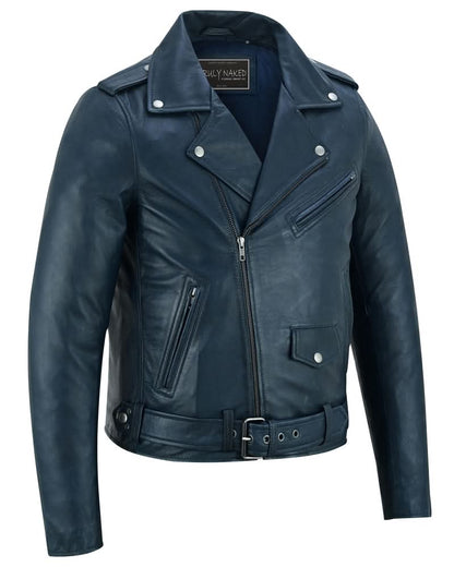 Women's Fashion Leather Jacket "Moonlight" in Navy Blue