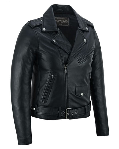 Women's Black Fashion Leather Jacket- "Night Shine"