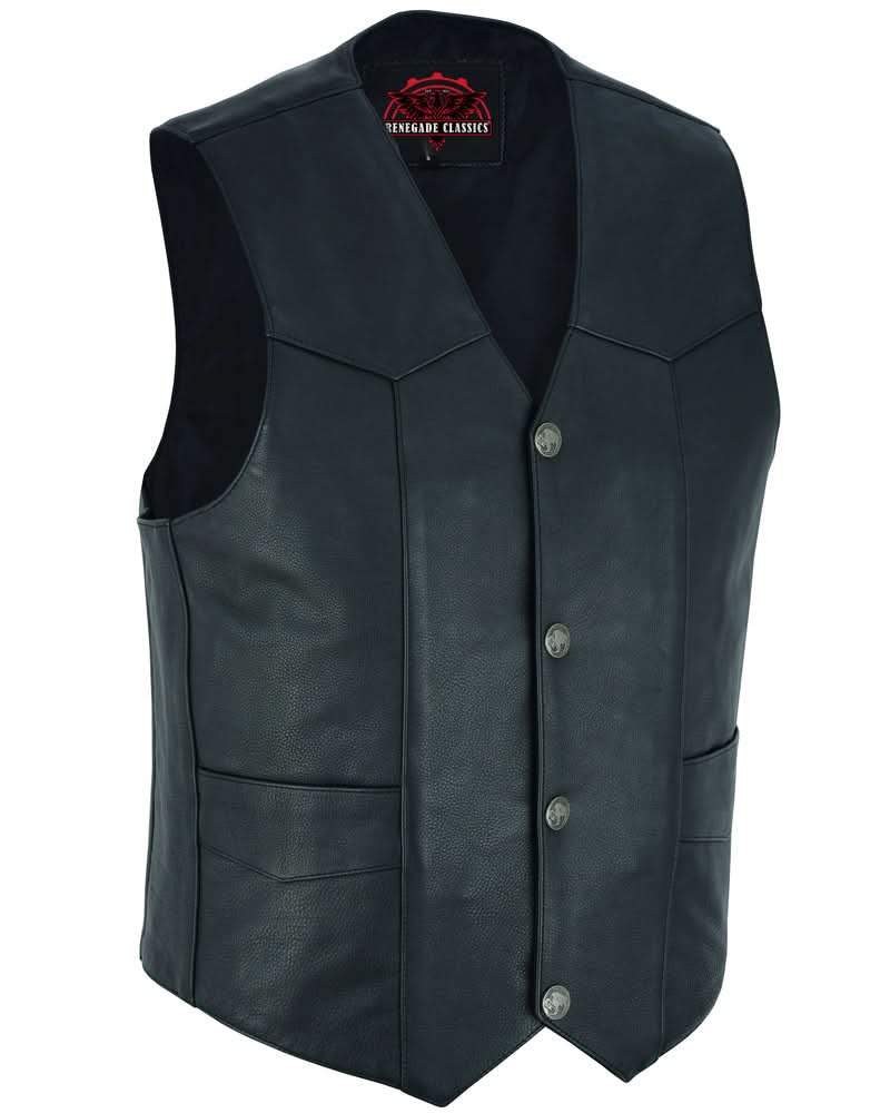 Men's classic Western Style leather vest, Single Back Panel