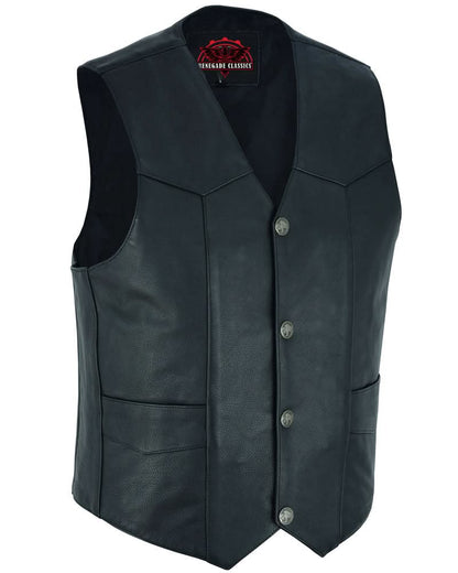 Men's classic Western Style leather vest, Single Back Panel