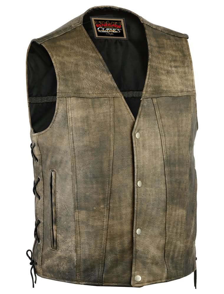 Men's Antique Brown Western Style Leather Motorcycle Vest