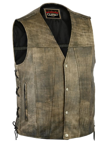 Men's Antique Brown Western Style Leather Motorcycle Vest