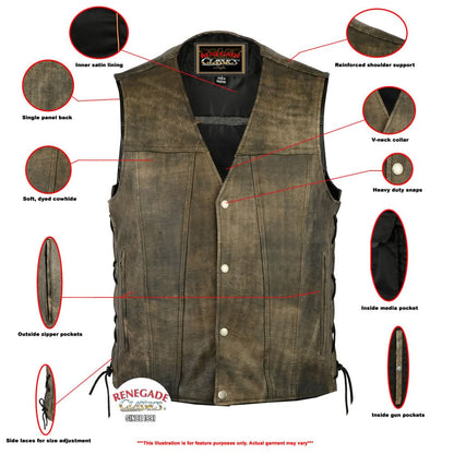 Men's Antique Brown Western Style Leather Motorcycle Vest