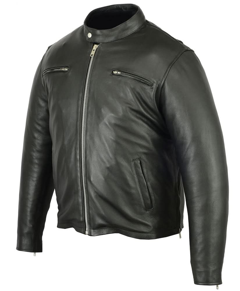 Men's Black Sporty Cruiser Leather Jacket with removable hood