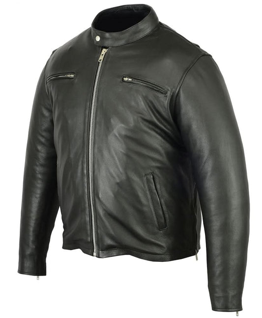 Men's Black Sporty Cruiser Leather Jacket with removable hood