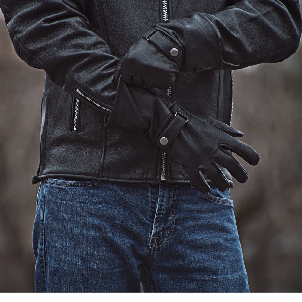 Men's Black Leather Motorcycle Gauntlet- "Phenom"
