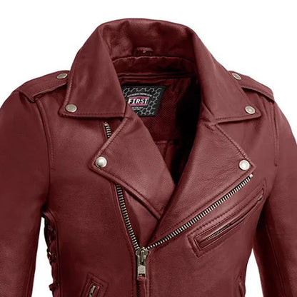 Women's Motorcycle Leather Jacket Oxblood- "Popstar"
