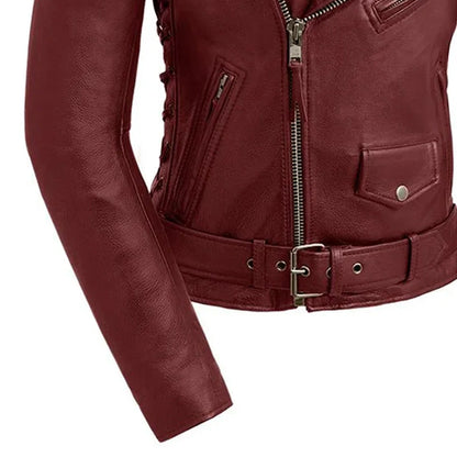 Women's Motorcycle Leather Jacket Oxblood- "Popstar"