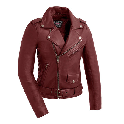Women's Motorcycle Leather Jacket Oxblood- "Popstar"