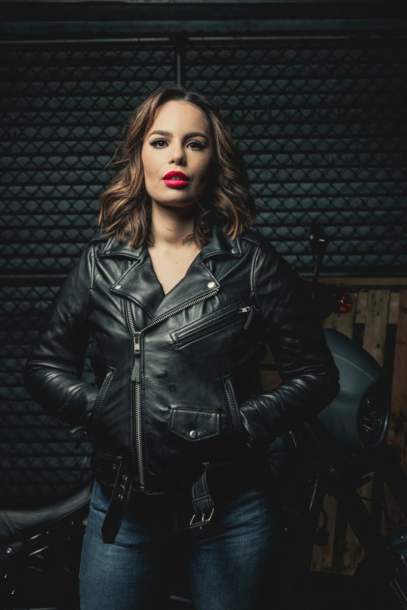 Women's Classic Motorcycle Fashion Leather Jacket- "Popstar"