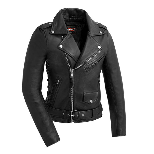 Women's Classic Motorcycle Fashion Leather Jacket- "Popstar"
