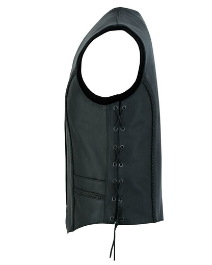 Women's leather laced and braided motorcycle vest