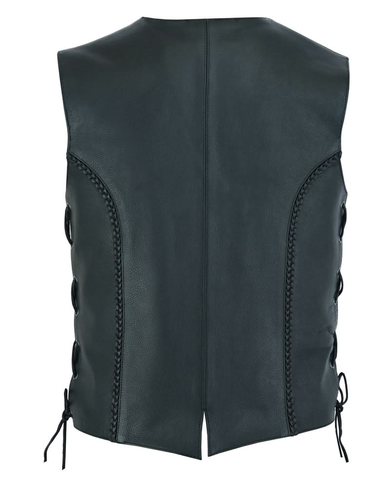 Women's leather laced and braided motorcycle vest