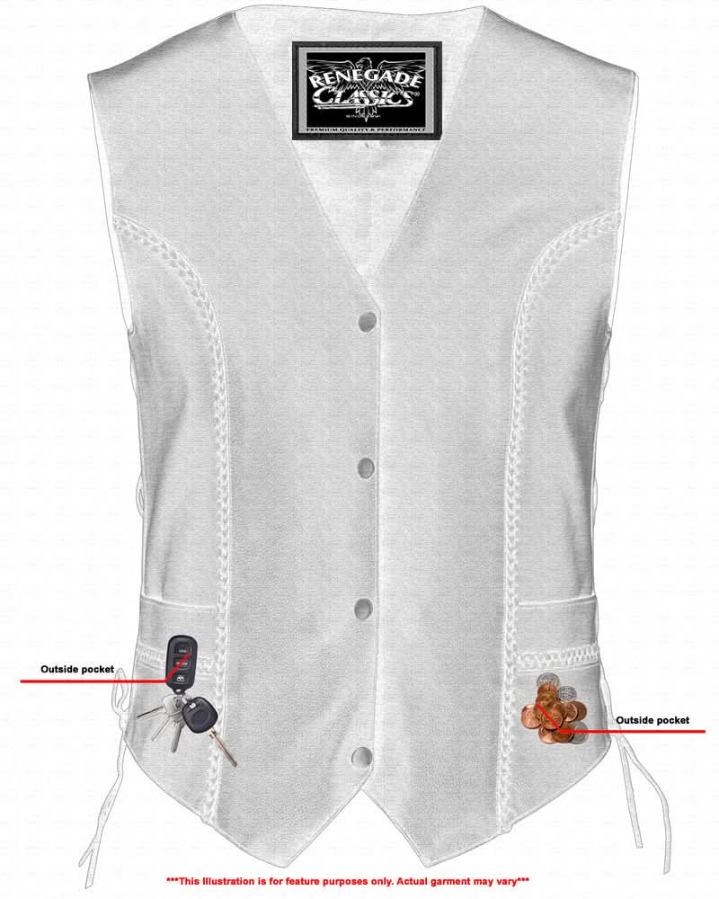 Women's leather laced and braided motorcycle vest