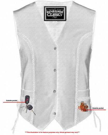 Women's leather laced and braided motorcycle vest