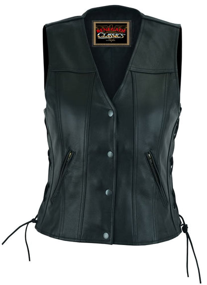 Women's leather motorcycle vest - Satin lined