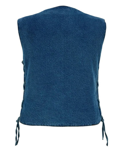 Women's Blue Denim Motorcycle Vest - 6 Pocket