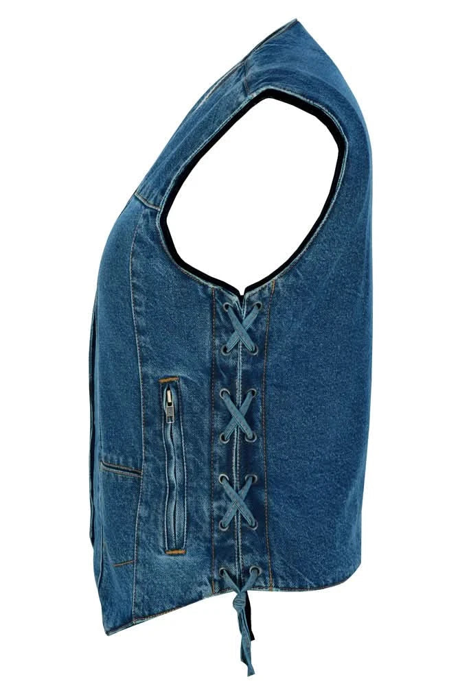Women's Blue Denim Motorcycle Vest - 6 Pocket