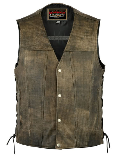 Men's Antique Brown Western Style Leather Motorcycle Vest