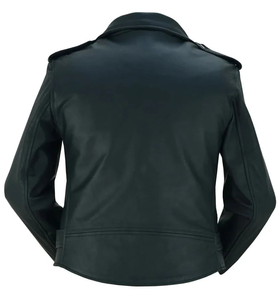 Women's Classic Fashion Plain Side Fitted Leather Jacket