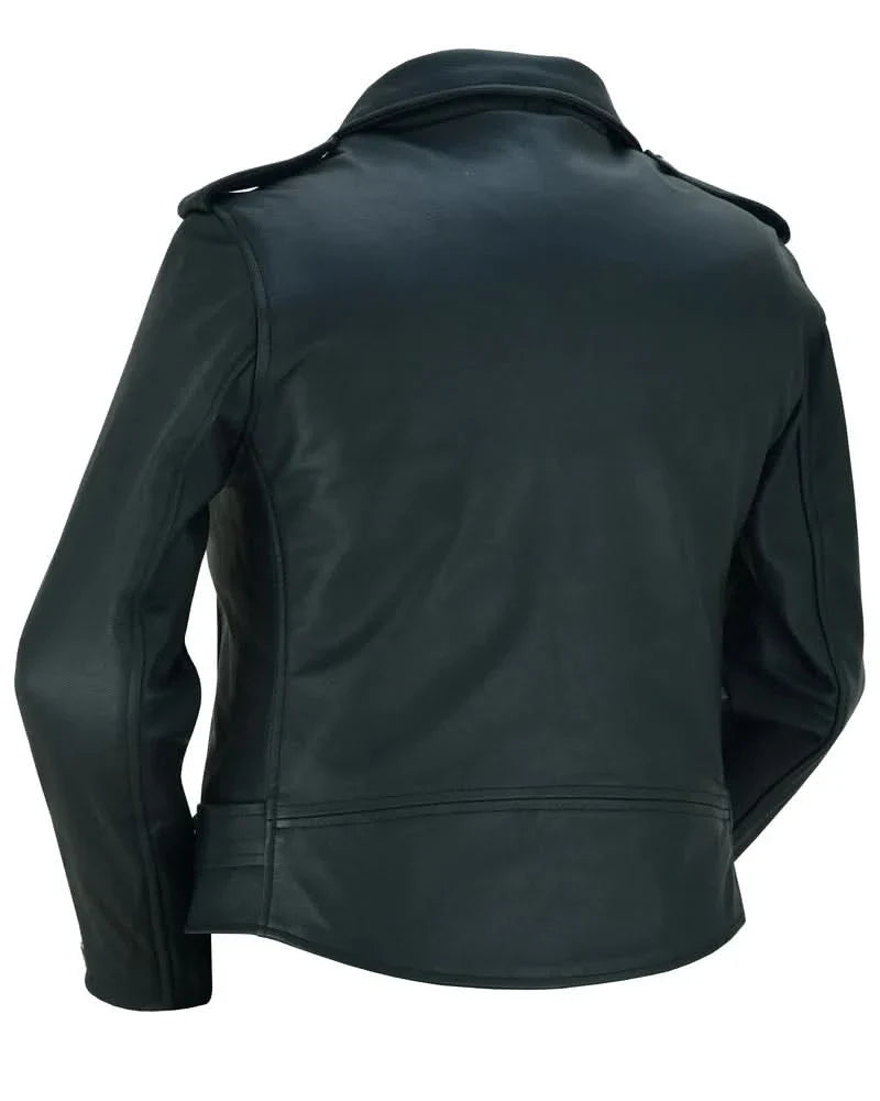 Women's Classic Fashion Plain Side Fitted Leather Jacket