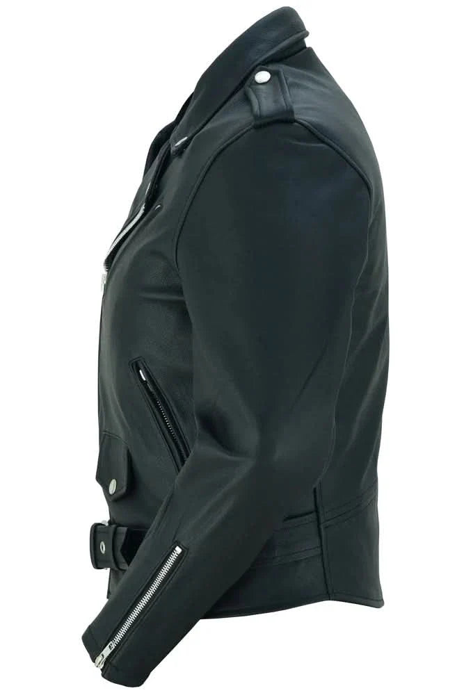 Women's Classic Fashion Plain Side Fitted Leather Jacket