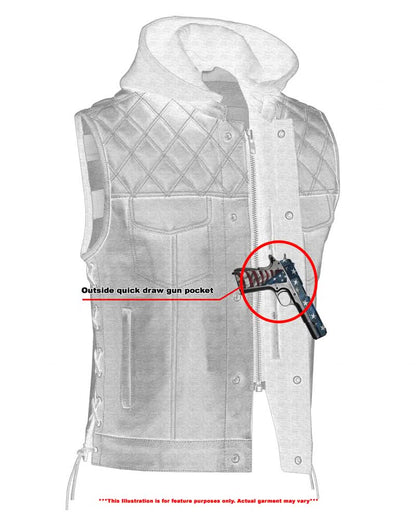 Men's Road Edge Leather Black Vest – Removable Hood