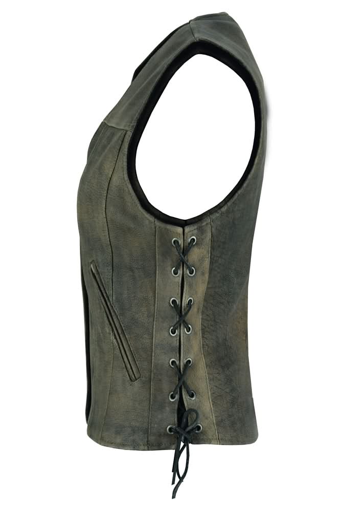 Women's Antique Brown Leather Western Style Vest