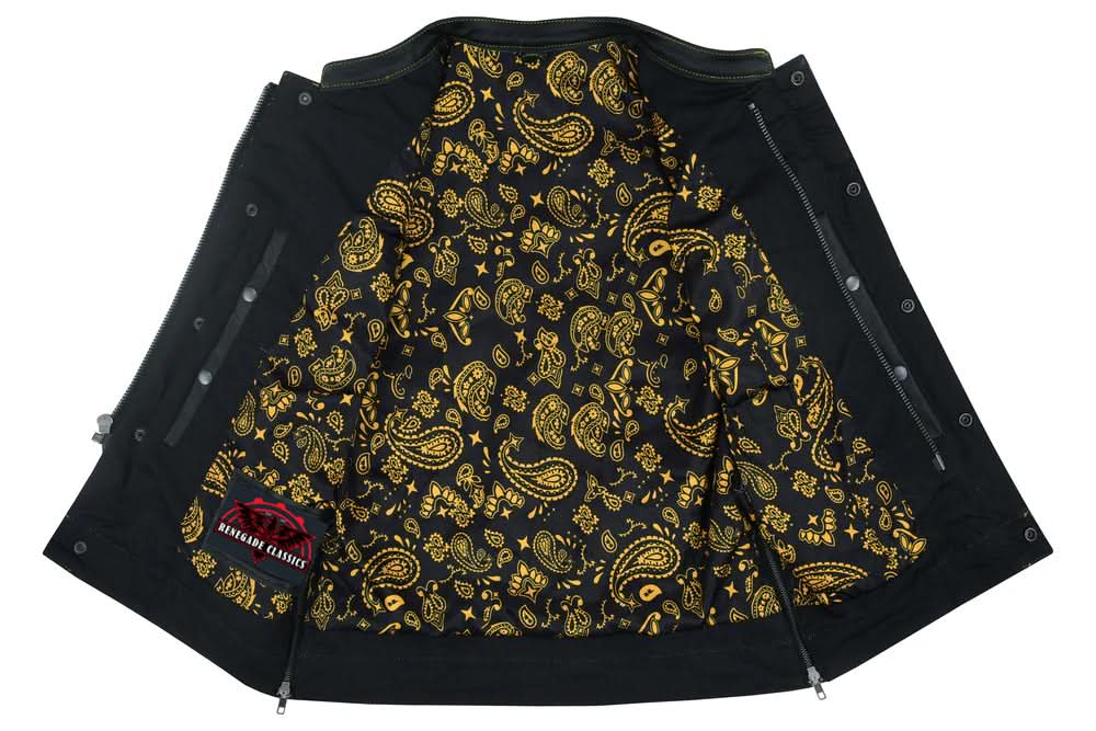 Men's Club Style "Gold Rush" Black Leather Vest - Yellow Stitching
