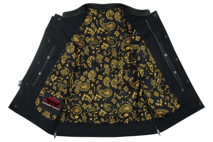 Men's Club Style "Gold Rush" Black Leather Vest - Yellow Stitching