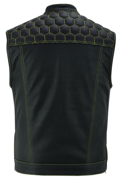 Men's Club Style "Gold Rush" Black Leather Vest - Yellow Stitching
