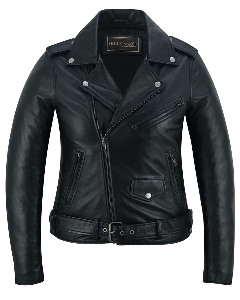 Women's Black Fashion Leather Jacket- "Night Shine"