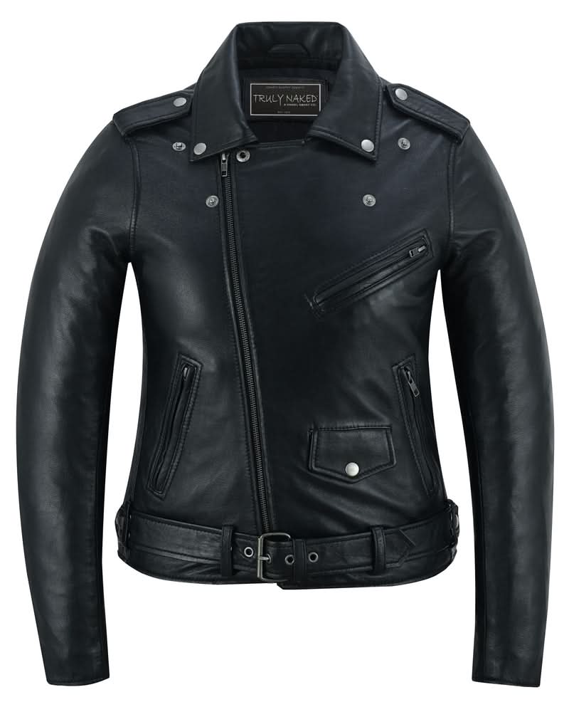 Women's Black Fashion Leather Jacket- "Night Shine"
