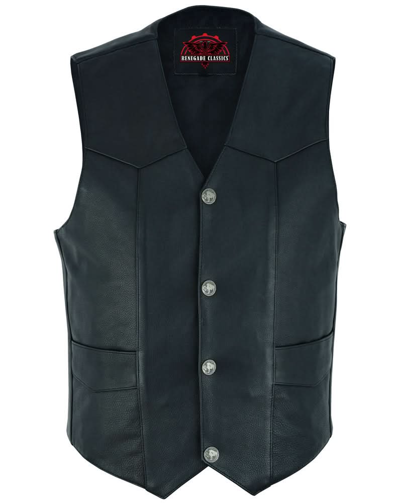 Men's classic Western Style leather vest, Single Back Panel