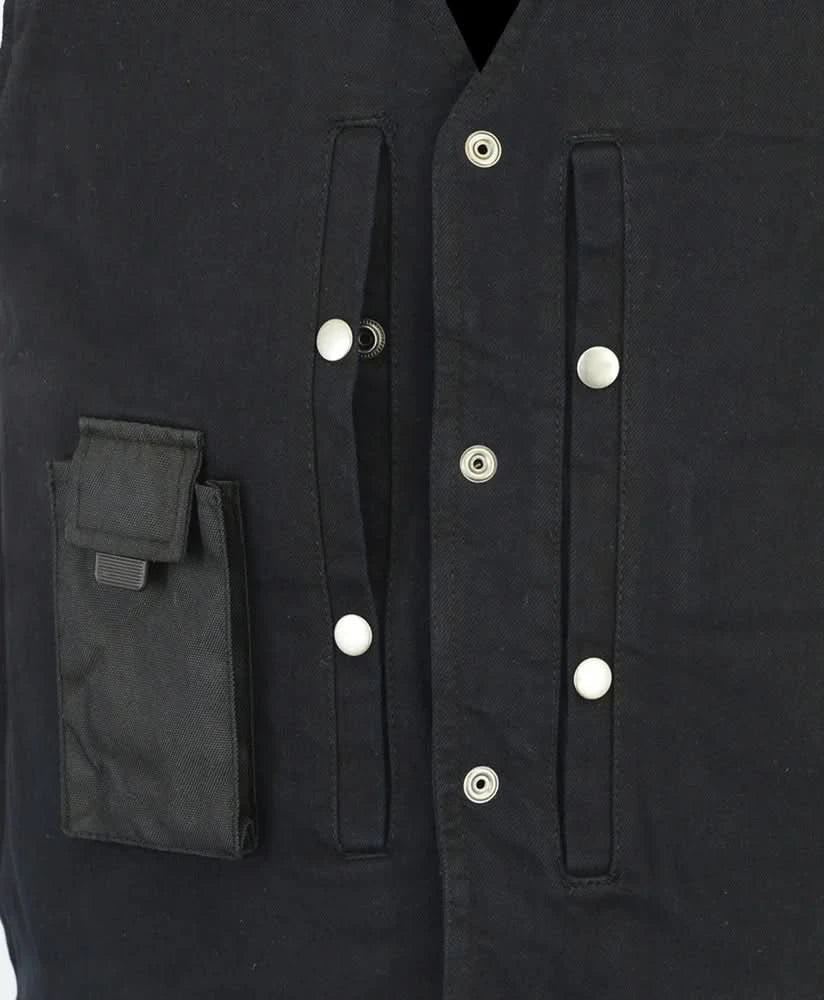 Men's Black Plain sides Denim Motorcycle Vest –  Heavy Snaps