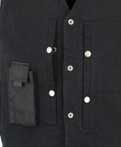 Men's Black Plain sides Denim Motorcycle Vest –  Heavy Snaps