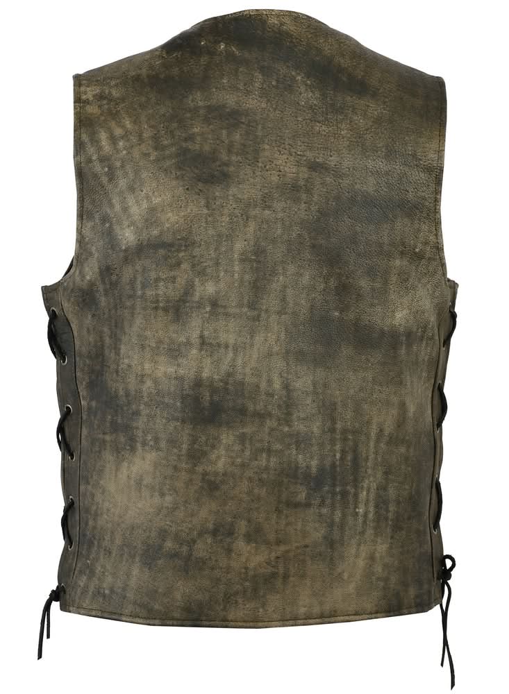 Men's Antique Brown Western Style Leather Motorcycle Vest