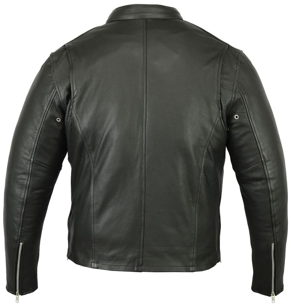 Men's Black Sporty Cruiser Leather Jacket with removable hood