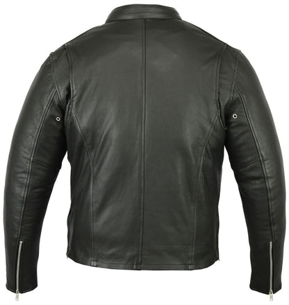 Men's Black Sporty Cruiser Leather Jacket with removable hood