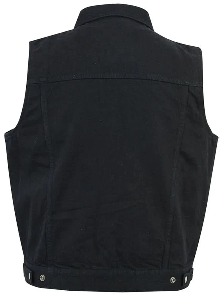 Men's Snap and Zipper Front Black Denim Motorcycle Vest