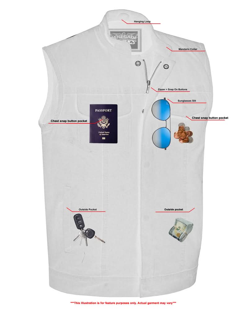 Men's Black Denim Motorcycle Vest- Weston