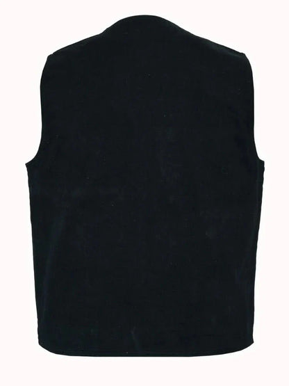 Men's Traditional Motorcycle Denim Vest with Plain Sides